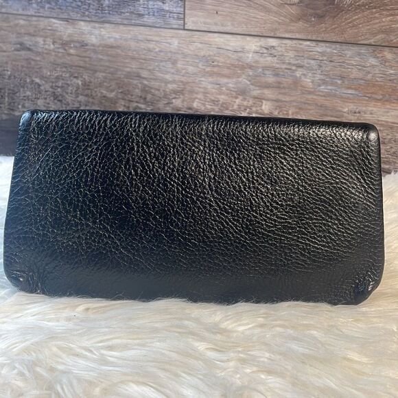 Black Leather Vintage Clutch Purse, Brand Unknown 9 1/2 x 5 1/2” - Picture 3 of 7